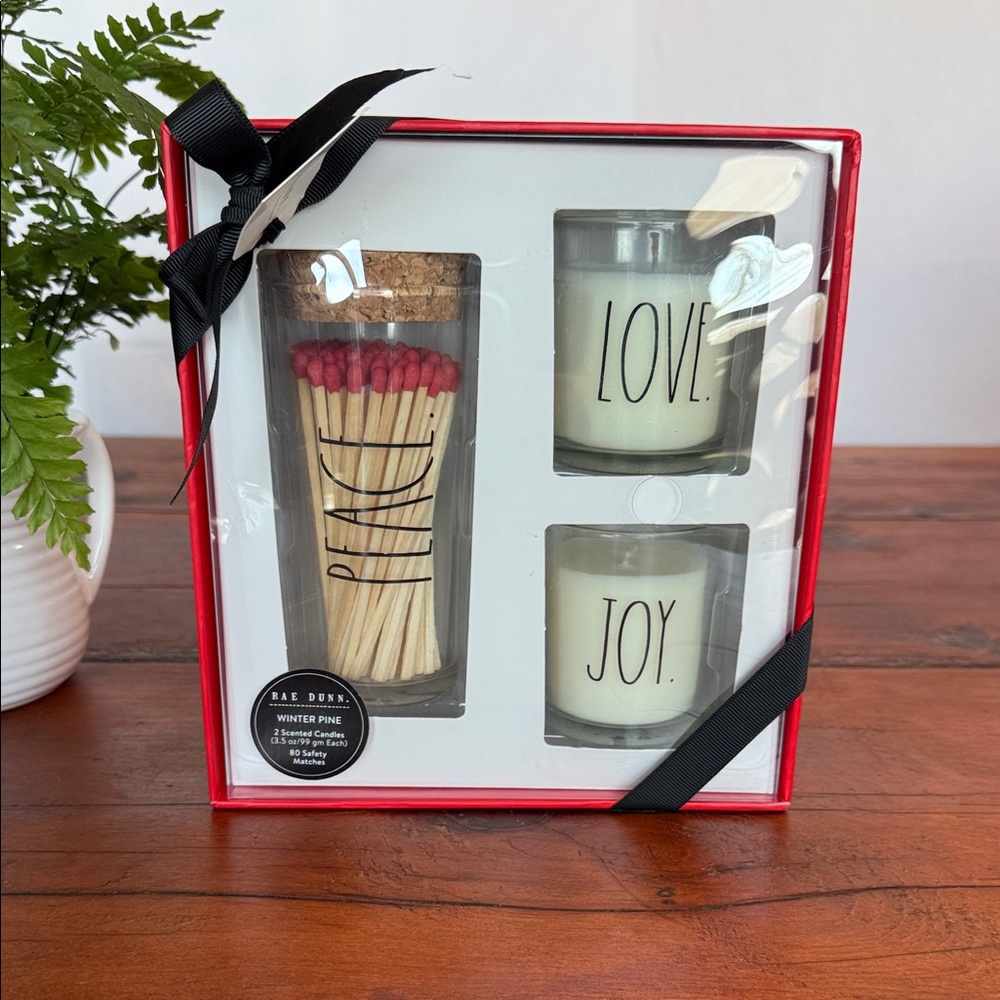 Rae Dunn Peace Love Joy Candle Set - White with Black Accents
